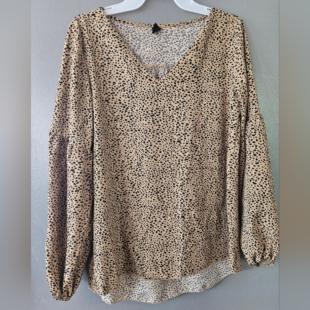 SHEIN Tan Leopard Print V-Neck Blouse